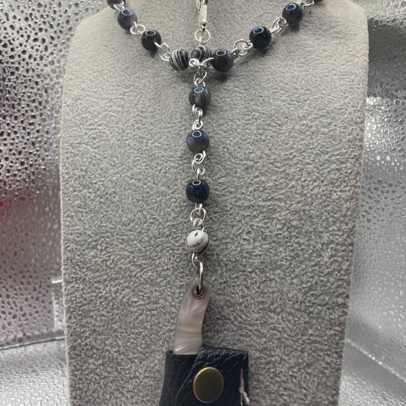Mini Axe Rosary with Blue/Green Shimmer Beads - Picture 2 of 4